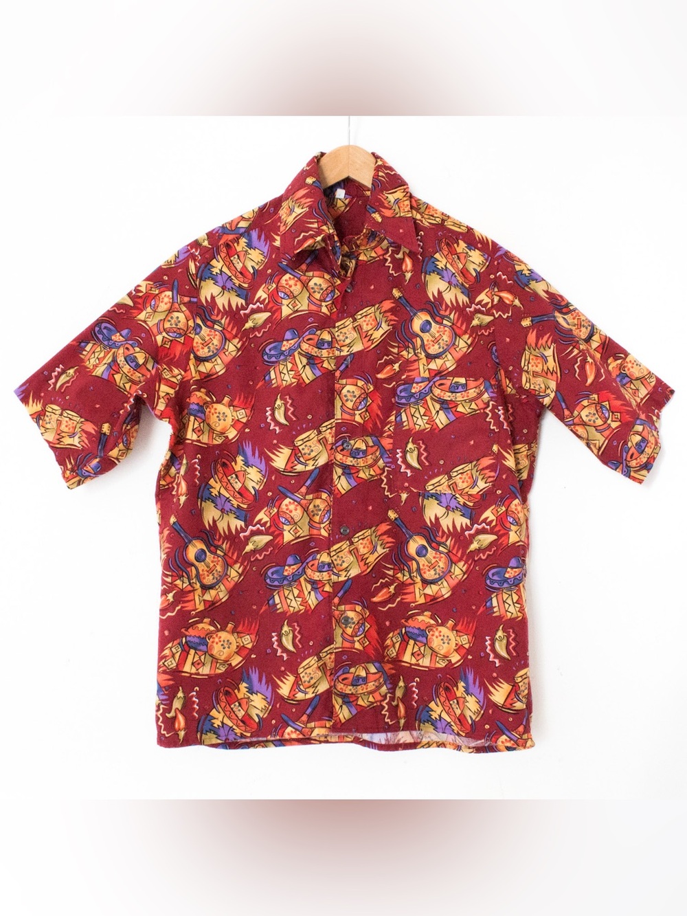 Men's Red Short-Sleeve Fiesta Cinco de Mayo Novelty Printed Button-Up Shirt